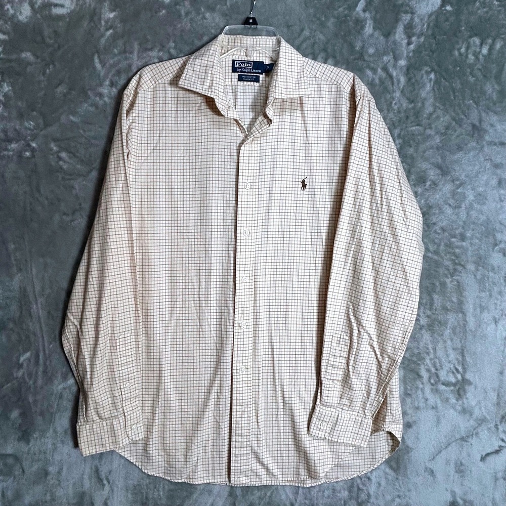 Polo Ralph Lauren Westerton Classic Fit Shirt Tan Brown Check Cotton Mens L